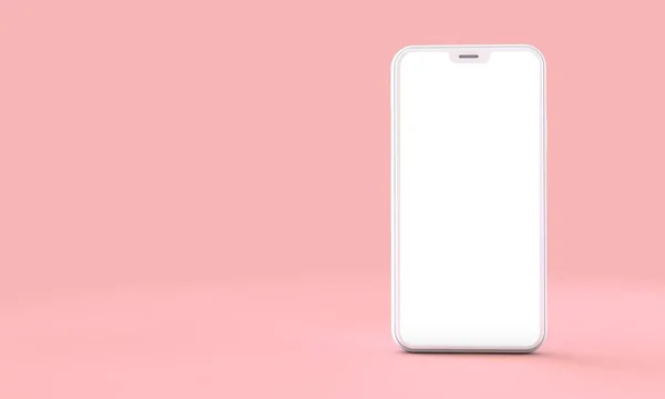 Smartphone mockup med Tom vit skärm på en rosa bakgrund. 3D render — Stockfoto