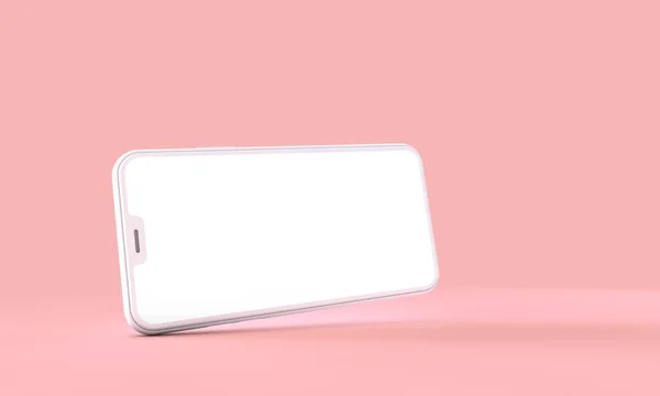 Smartphone mockup med Tom vit skärm på en rosa bakgrund. 3D render — Stockfoto