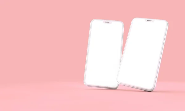 Макет смартфона з порожнім білим екраном на рожевому фоні. 3D рендеринг — стокове фото