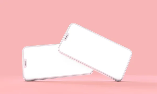 Smartphone mockup with blank white screen on a pink background. 3D Render — Stock Photo, Image