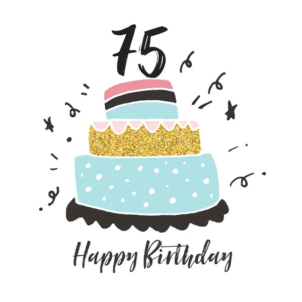 75º cumpleaños mano pastel dibujado tarjeta de cumpleaños — Vector de stock