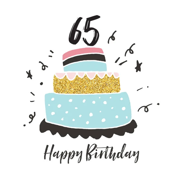 Biglietto di compleanno torta disegnato 65esimo compleanno — Vettoriale Stock