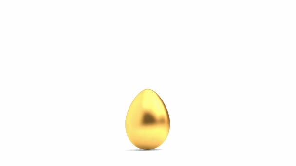 Huevo de Pascua dorado rodando sobre un fondo blanco. Renderizado 3D — Vídeos de Stock