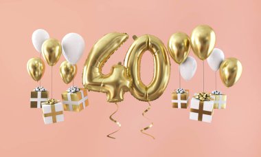 Sayı 40 hediye ile Doğum günü kutlama altın balon. 3D render