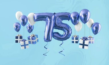 Sayı 75 hediye ile Doğum günü kutlama altın balon. 3D render