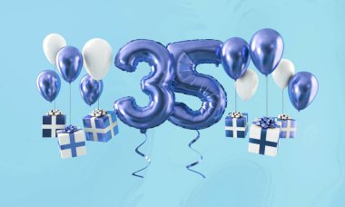 Sayı 35 hediye ile Doğum günü kutlama altın balon. 3D render
