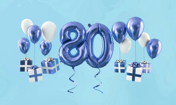 Numer 80 urodziny celebracja złoto balon z prezentami. Renderowanie 3D — Zdjęcie stockowe