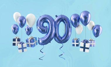 Sayı 90 hediye ile Doğum günü kutlama altın balon. 3D render