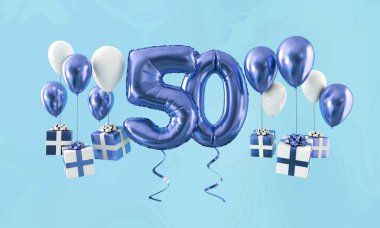 Sayı 50 hediye ile Doğum günü kutlama altın balon. 3D render
