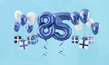 Sayı 85 hediye ile Doğum günü kutlama altın balon. 3D render