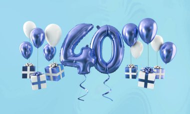 Sayı 40 hediye ile Doğum günü kutlama altın balon. 3D render
