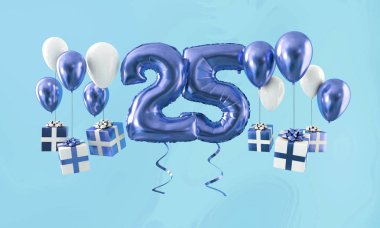 Hediye ile 25 numara Doğum günü kutlama altın balon. 3D render