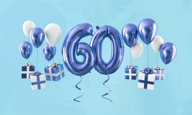 Sayı 60 hediye ile Doğum günü kutlama altın balon. 3D render