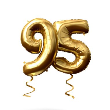 Sayı 95 altın folyo helyum balon beyaz bir arka planda izole. 3D render