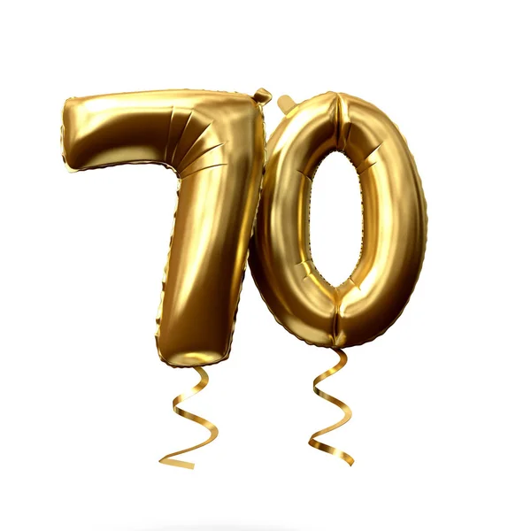 Αριθμός 70 χρυσό μπαλόνι με αλουμίνιο απομονωμένο σε λευκό φόντο. Απόδοση 3D — Φωτογραφία Αρχείου