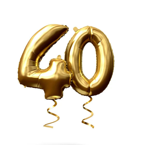 Number 40 gold foil helium balloon isolated on a white background. 3D Render — Stock Photo, Image