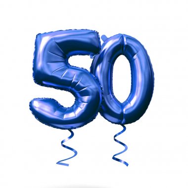 Number 50 blue foil helium balloon isolated on a white background. 3D Render clipart