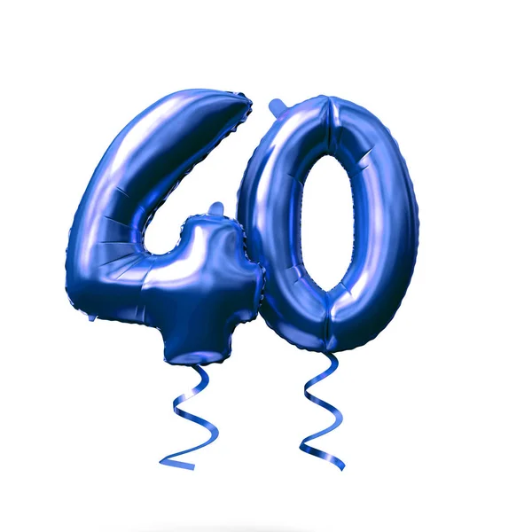 Number 40 blue foil helium balloon isolated on a white background. 3D Render — Stock Photo, Image