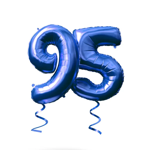 Balão de hélio de folha azul número 95 isolado em um fundo branco. Renderização 3D — Fotografia de Stock