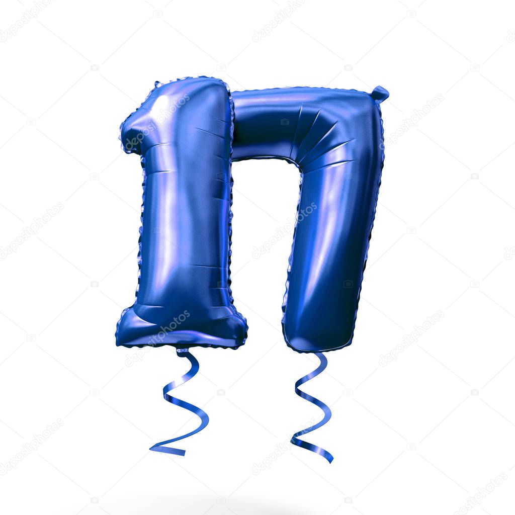 Number 17 blue foil helium balloon isolated on a white background. 3D Render