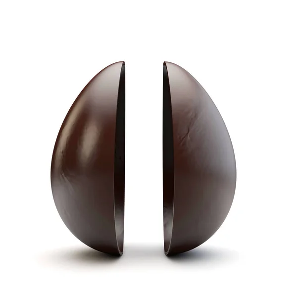 Deux moitiés d'un oeuf de Pâques en chocolat séparés. Expéditeur 3D — Photo