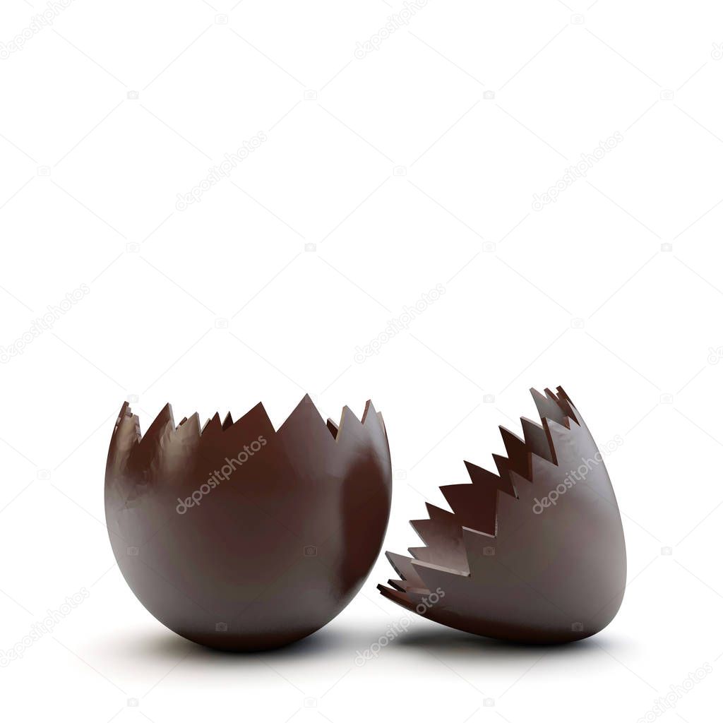 Chocolate easter egg cracked open. 3D Rendering