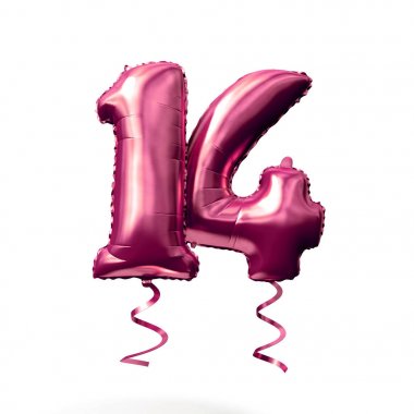 14 numara beyaz arka planda izole edilmiş altın helyum balonu. 3D render