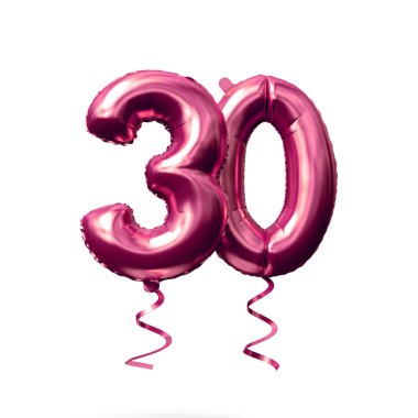 30 numaralı gül altın helyum balonu beyaz bir arka planda izole edildi. 3D render