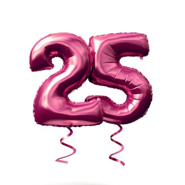 25 numaralı gül altın helyum balonu beyaz bir arka planda izole edildi. 3D render