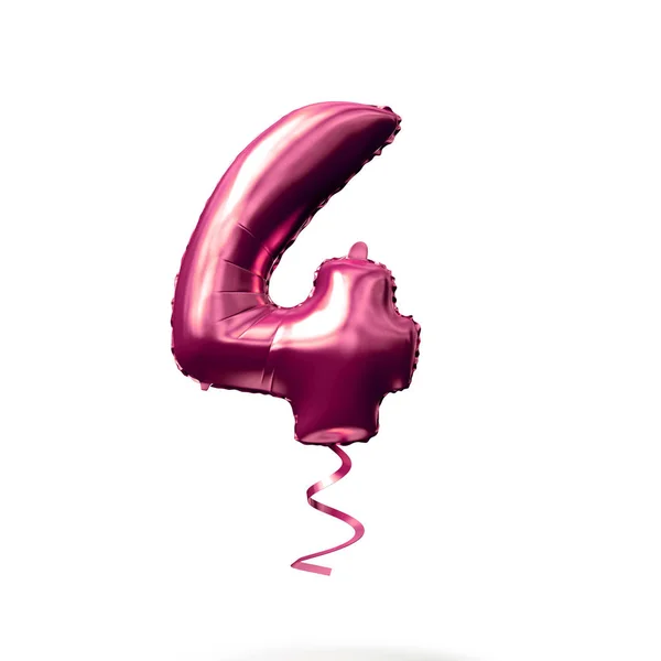 Numer 4 różowe złoto helu balon izolowane na białym tle. Renderowanie 3D — Zdjęcie stockowe