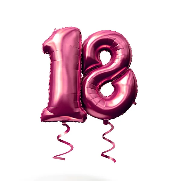 Ballon d'hélium numéro 18 en or rose isolé sur fond blanc. Expéditeur 3D — Photo