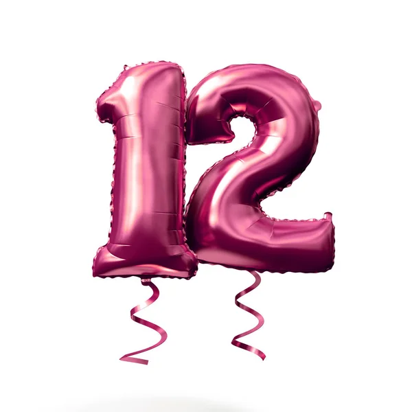 Nummer 12 Roségold Heliumballon isoliert auf weißem Hintergrund. 3D-Darstellung — Stockfoto