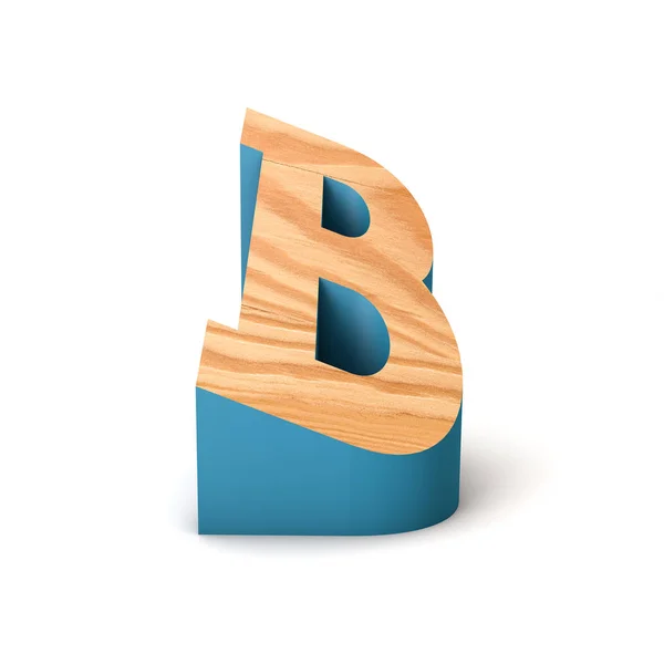 B betű fából készült, hajlított betűtípus. 3D renderelés — Stock Fotó