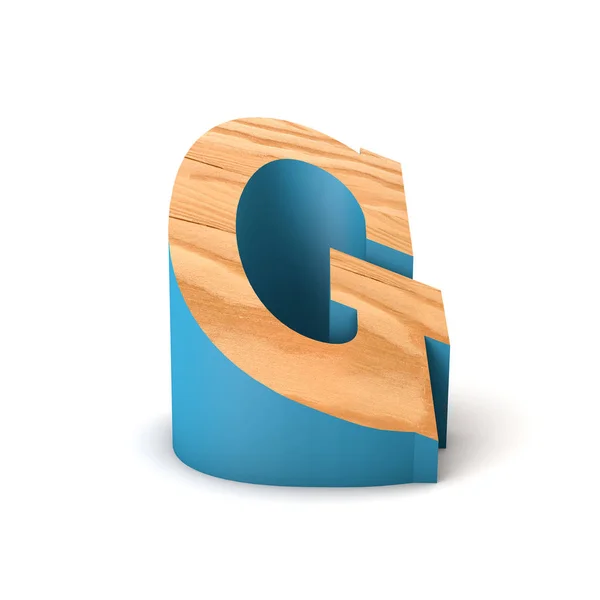 Буква G деревянный угловой шрифт. 3D рендеринг — стоковое фото