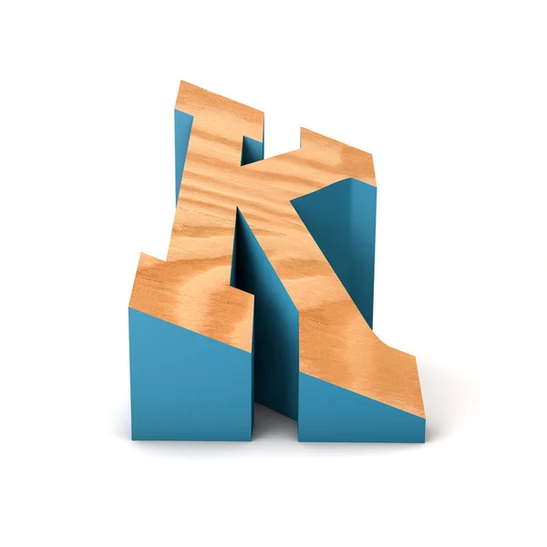 Lettera K font angolato in legno. Rendering 3D — Foto Stock