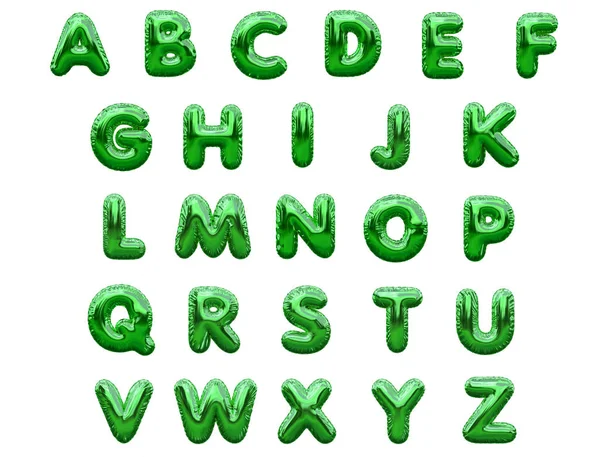 Globos de celebración de fiesta de lámina de alfabeto verde. Renderizado 3D —  Fotos de Stock