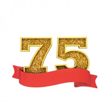 Kırmızı bir kaydırma afiş ile 75 numara altın glitter kutlama. 3d Render
