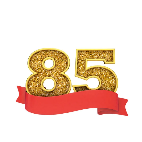 Nummer 85 gouden glitter viering met een rode scroll banner. 3D renderen — Stockfoto