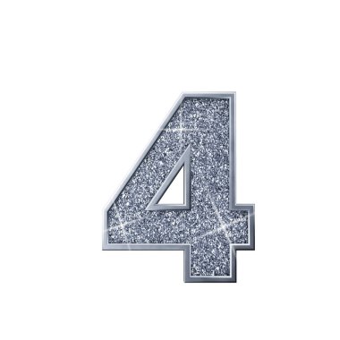 Silver glitter number 4. Shiny sparkling number. 3D rendering clipart