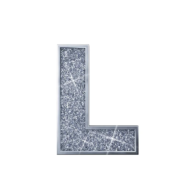 Silver glitter letter L. Shiny sparkling capital letter. 3D rendering — Stock Photo, Image