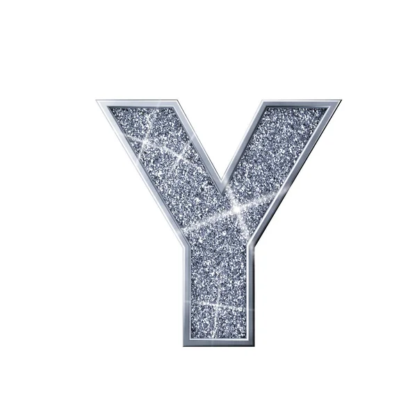 Срібний блиск літери Y. Блискучий блискучий великий лист. 3D візуалізація — стокове фото