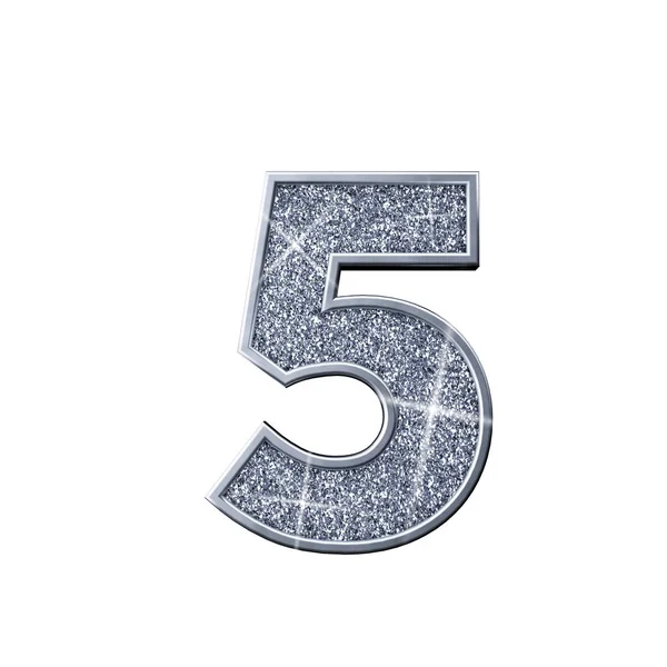 Silver glitter number 5. Shiny sparkling number. 3D rendering — Stock Photo, Image