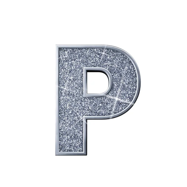 Silver glitter letter P. Shiny sparkling capital letter. rendu 3D — Photo