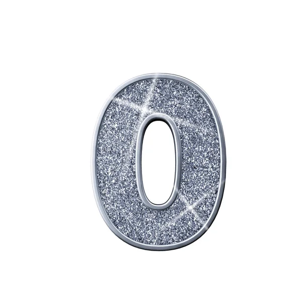 Silver glitter nummer 0. Glänsande glittrande nummer. 3D-rendering — Stockfoto