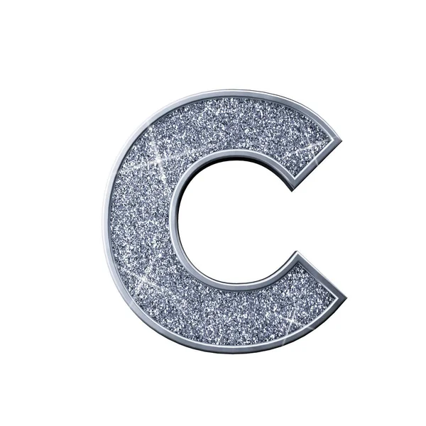 Silver glitter letter C. Shiny sparkling capital letter. 3D rendering — Stock Photo, Image