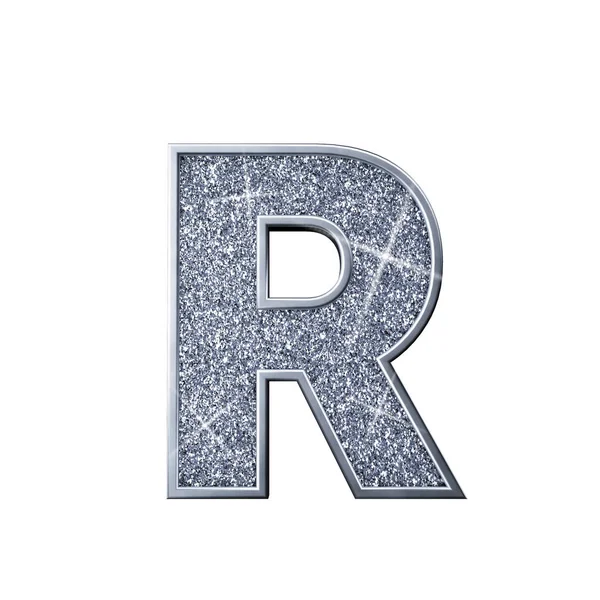 Silver glitter letter R. Brillante lettre majuscule étincelante. rendu 3D — Photo