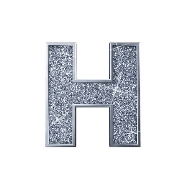 Silver glitter letter H. Brillante lettre majuscule étincelante. rendu 3D — Photo