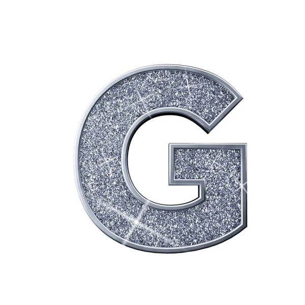 Silver glitter letter G. Shiny sparkling capital letter. 3D rendering — Stock Photo, Image