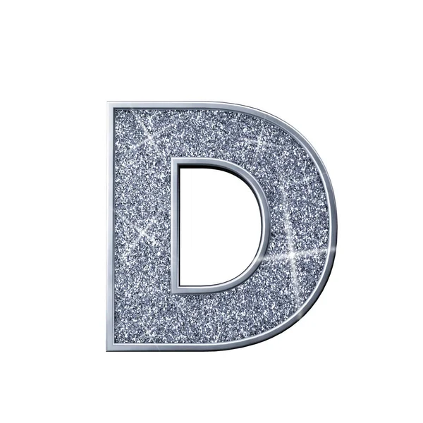 Zilveren glitter letter D. glanzende sprankelende hoofdletter. 3D-rendering — Stockfoto