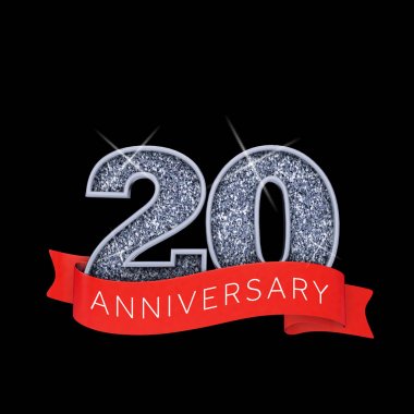 20 numara gümüş köpüklü yıldönümleri kutlama afişi. 3d Render